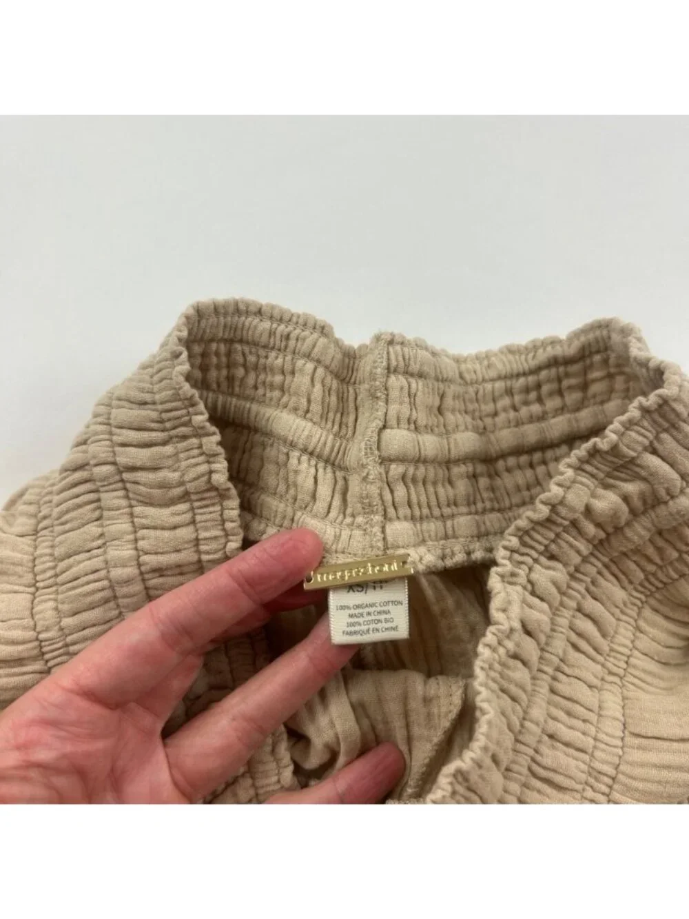 Magaschoni Khaki Crinkle Organic Cotton Lounge Pant XS